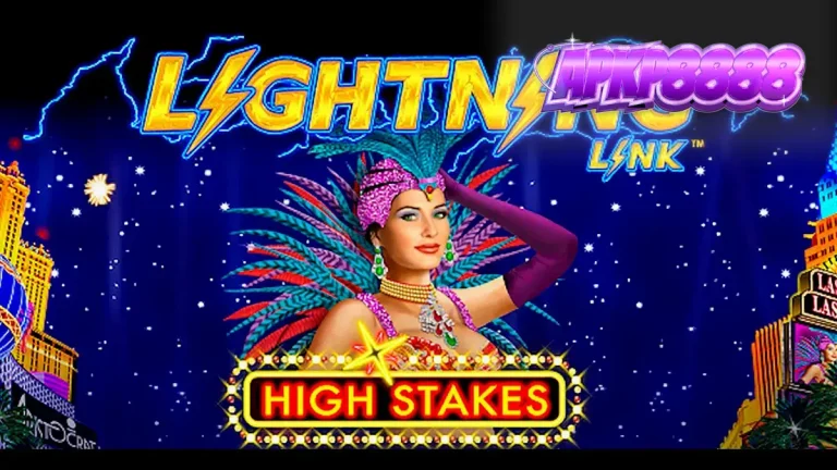 Tampilan antarmuka permainan slot Lightning Link High Stakes dengan tema kemewahan Las Vegas.